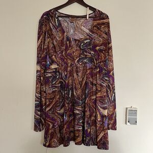 Long Elegant Legs Women's Long Sleeve Round Neck Printed Tunic Top Shirt SZ XXL